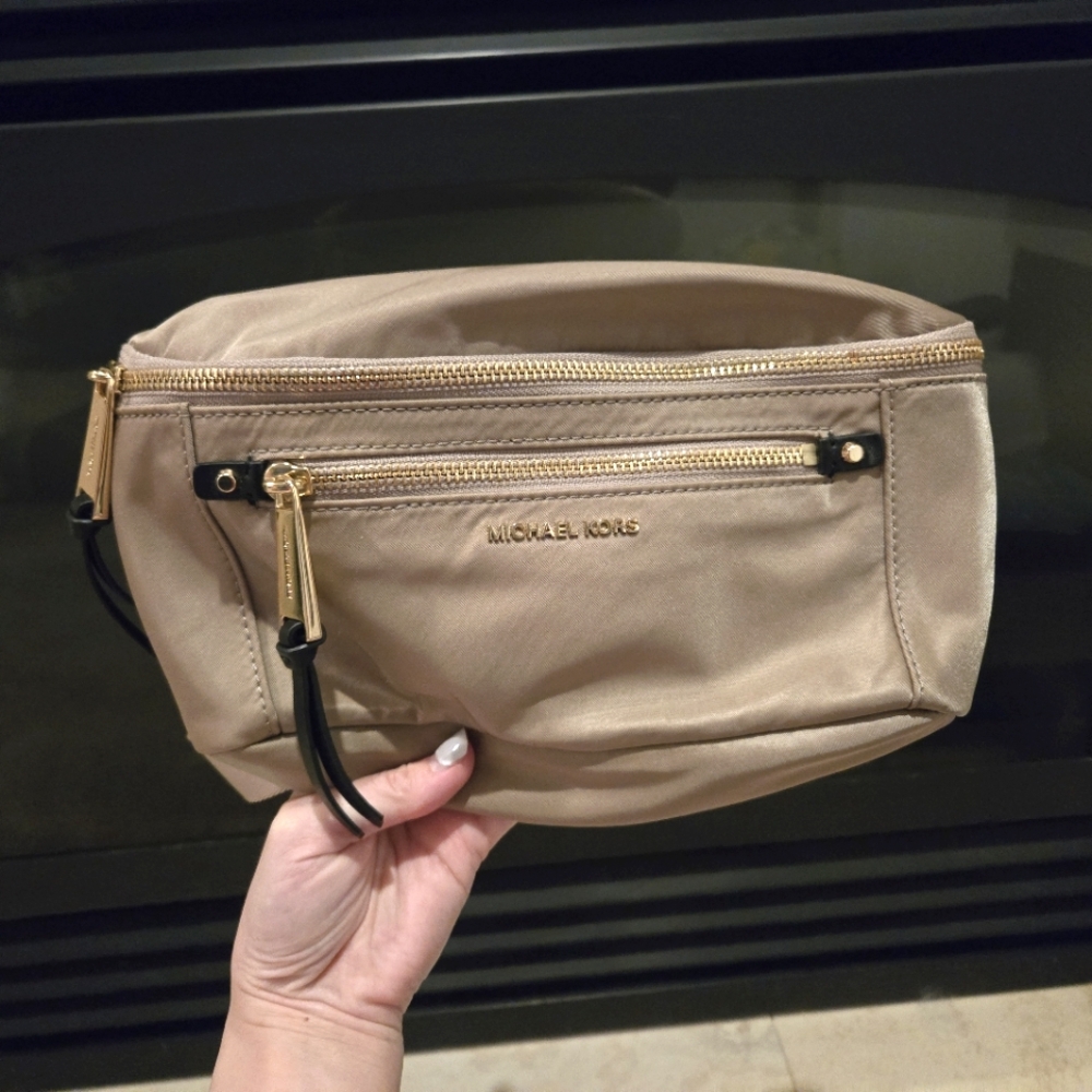 Michael Kors Beige Belt Bag with Gold Zippers